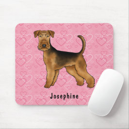 Airedale Terrier Hund Liebe mit rosa Herzmuster Mousepad