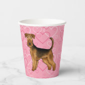 Airedale Terrier Hund Liebe mit rosa Herzmuster Pappbecher (Vorderseite)