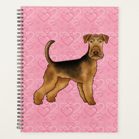 Airedale Terrier Hund Liebe mit rosa Herzmuster Planer (Vorderseite)