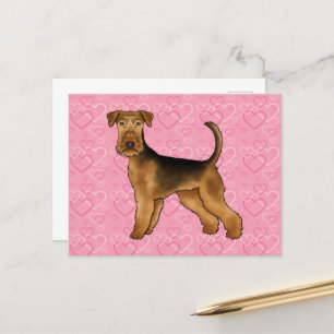 Airedale Terrier Hund Liebe mit rosa Herzmuster Postkarte