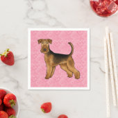Airedale Terrier Hund Liebe mit rosa Herzmuster Serviette (Beispiel)
