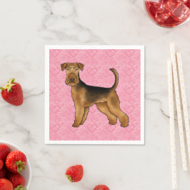 Airedale Terrier Hund Liebe mit rosa Herzmuster Serviette