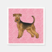 Airedale Terrier Hund Liebe mit rosa Herzmuster Serviette (Vorderseite)