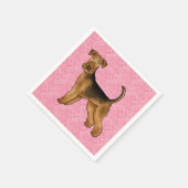 Airedale Terrier Hund Liebe mit rosa Herzmuster Serviette (Ecke)