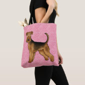Airedale Terrier Hund Liebe mit rosa Herzmuster Tasche (Von Nahem)