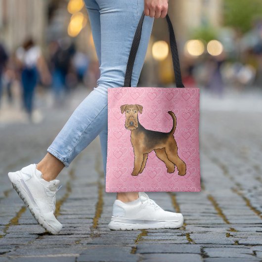 Airedale Terrier Hund Liebe mit rosa Herzmuster Tasche