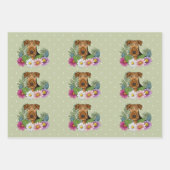 Airedale Terrier Hund mit bunten Blume grün Geschenkpapier Set (Vorderseite 3)