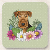 Airedale Terrier Hund mit bunten Blume grün Getränkeuntersetzer (Vorderseite)