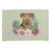 Airedale Terrier Hund mit bunten Blume grün Kissenbezug (Vorderseite-Rechts)