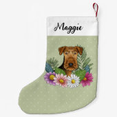 Airedale Terrier Hund mit bunten Blume grün Kleiner Weihnachtsstrumpf (Rückseite)