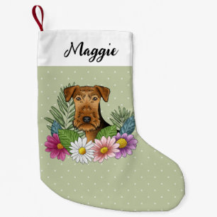 Airedale Terrier Hund mit bunten Blume grün Kleiner Weihnachtsstrumpf