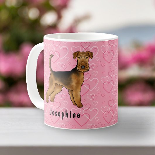 Airedale Terrier Hund mit rosa Herzen und Name Kaffeetasse