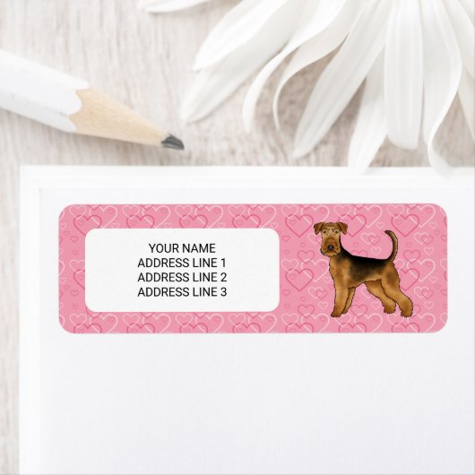 Airedale Terrier Hund mit rosa Herzen und Text (Insitu)