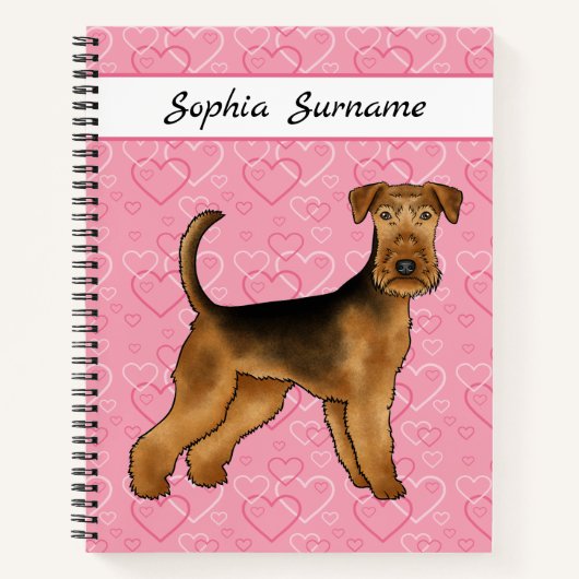 Airedale Terrier Hund mit rosa Herzen und Text Notizblock (Vorderseite)