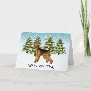 Airedale Terrier Hund Schneeiger Winterwald Festli Karte