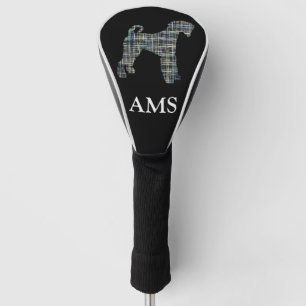 Airedale Terrier Hund Silhouette Gelb & Blau Grid Golf Headcover