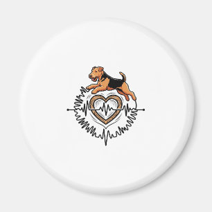 Airedale Terrier Hund springt Herz Ekg Linie Magnet