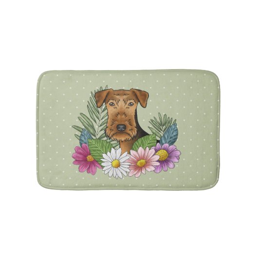 Airedale Terrier Hund und farbenfrohe Blume grün Badematte (Vorderseite)