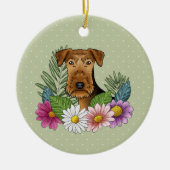 Airedale Terrier Hund und farbenfrohe Blume grün Keramik Ornament (Vorne)