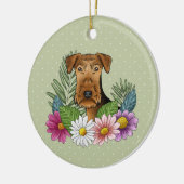 Airedale Terrier Hund und farbenfrohe Blume grün Keramik Ornament (Links)