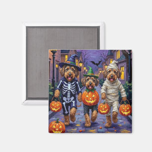 Airedale Terrier Hunde beim Trick-or-Treat an Hall Magnet