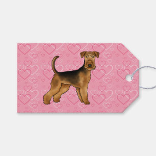 Airedale Terrier Hunde Liebe mit rosa Herz Muster Geschenkanhänger