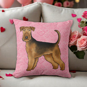 Airedale Terrier Hunde Liebe mit rosa Herz Muster Kissen