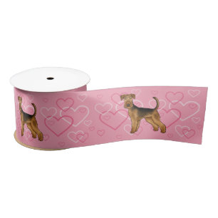 Airedale Terrier Hunde Liebe mit rosa Herz Muster Satinband