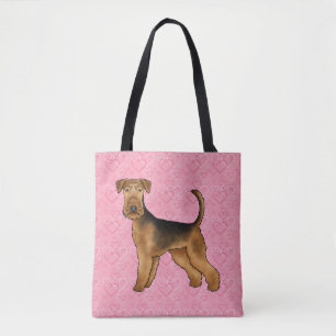 Airedale Terrier Hunde Liebe mit rosa Herz Muster Tasche