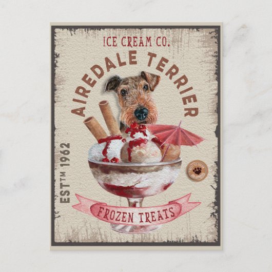 Airedale Terrier Ice-Creme Funny Frozen Leckereien Postkarte (Vorderseite)