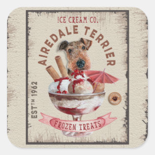 Airedale Terrier Ice-Creme Funny Frozen Leckereien Quadratischer Aufkleber