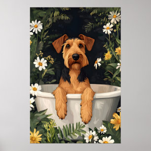 Airedale Terrier In Badewanne Poster, Lustiger Hun Poster