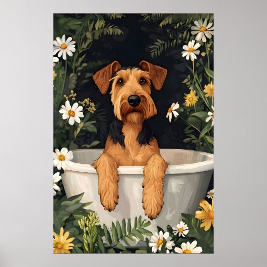 Airedale Terrier In Bathtub Poster, Funny Dog Poster (Vorne)