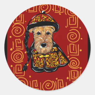 Airedale Terrier Jahr des Hundes Runder Aufkleber