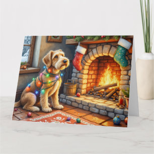 Airedale Terrier Kamin Weihnachtsbeleuchtung Karte
