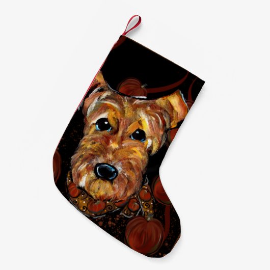 AIREDALE TERRIER KLEINER WEIHNACHTSSTRUMPF (Vorderansicht (hängend))