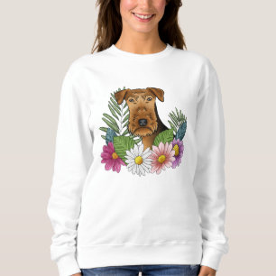 Airedale Terrier Kopf mit farbenfrohen Sommerblume Sweatshirt