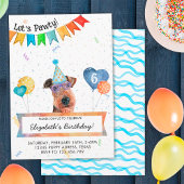 Airedale Terrier Lasse Pawty Dog Birthday Party Einladung