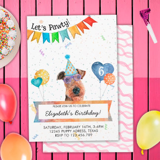 Airedale Terrier Lasse Pawty Dog Birthday Party Einladung