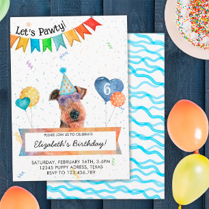 Airedale Terrier lässt Party-Hund Geburtstagsfeier Einladung