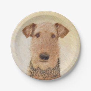 Airedale Terrier Malerei - Niedliche Originalkunst Pappteller