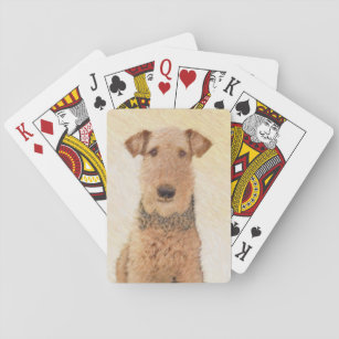 Airedale Terrier Malerei - Niedliche Originalkunst Spielkarten