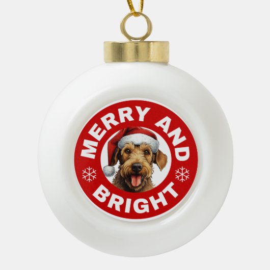 Airedale Terrier Merry and Bright Keramik Kugel-Ornament (Vorderseite)
