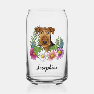 Airedale Terrier mit farbigen Blume und Namen Dosenglas