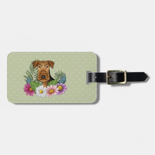 Airedale Terrier mit farbigen Blume und Text Gepäckanhänger (Vorderseite horizontal)