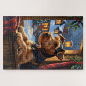 Airedale Terrier mit Weihnachtsbeleuchtung Feierta Puzzle (Horizontal)