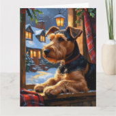Airedale Terrier mit Weihnachtslicht Urlaub Karte (Vorderseite)