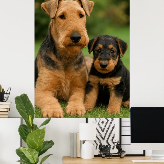 Airedale Terrier mit Welpe Poster (Heimbüro)