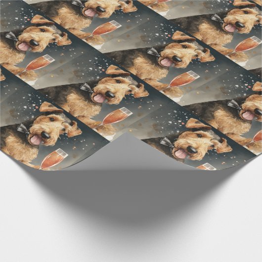 Airedale Terrier Neues Jahr Geschenkpapier (Ecke)
