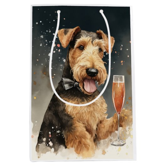 Airedale Terrier Neues Jahr Mittlere Geschenktüte (Vorderseite)